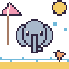 Pixel art Éléphant à la plage, grille 40 × 40