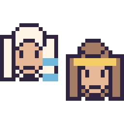 Pixel art Elsa mini et Belle mini, grille 32 × 32