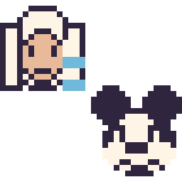 Pixel art Elsa mini et Mickey mini, grille 32 × 32