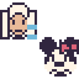 Pixel art Elsa mini et Minnie mini, grille 32 × 32