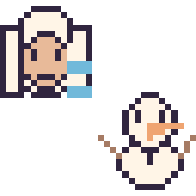 Modèle de pixel art Elsa mini et Olaf mini sur une grille de 32 par 32 cases
