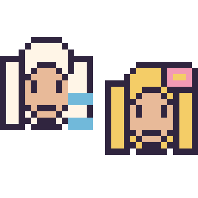 Modèle de pixel art Elsa mini et Raiponce mini sur une grille de 32 par 32 cases