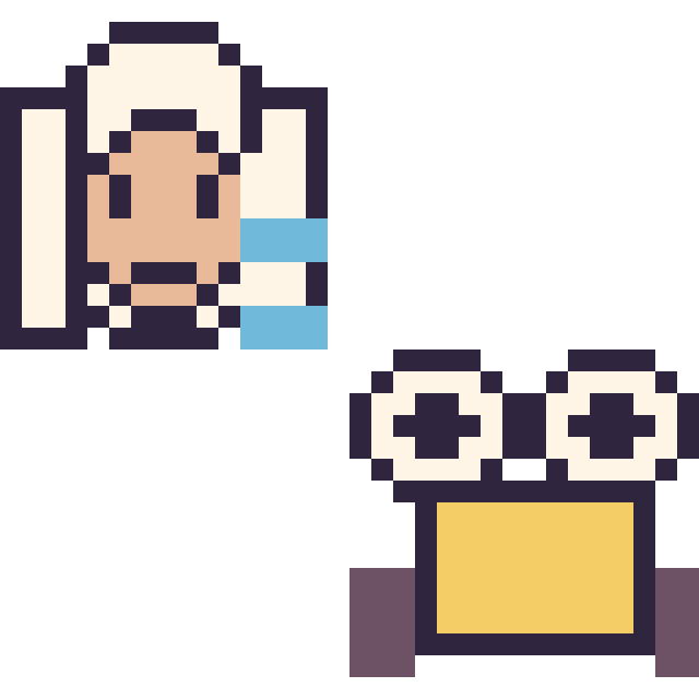 Modèle de pixel art Elsa mini et Wall-E mini sur une grille de 32 par 32 cases