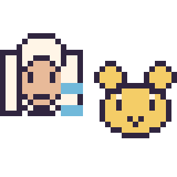 Pixel art Elsa mini et Winnie l’ourson mini, grille 32 × 32