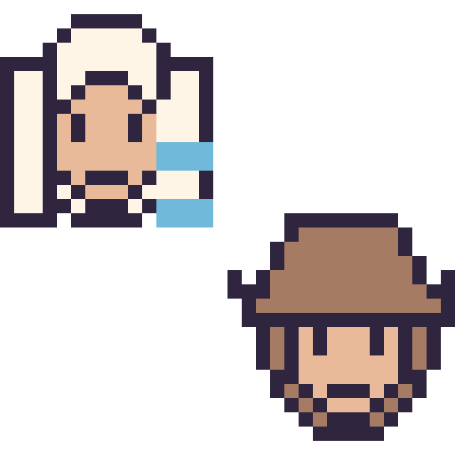 Modèle de pixel art Elsa mini et Woody mini sur une grille de 32 par 32 cases