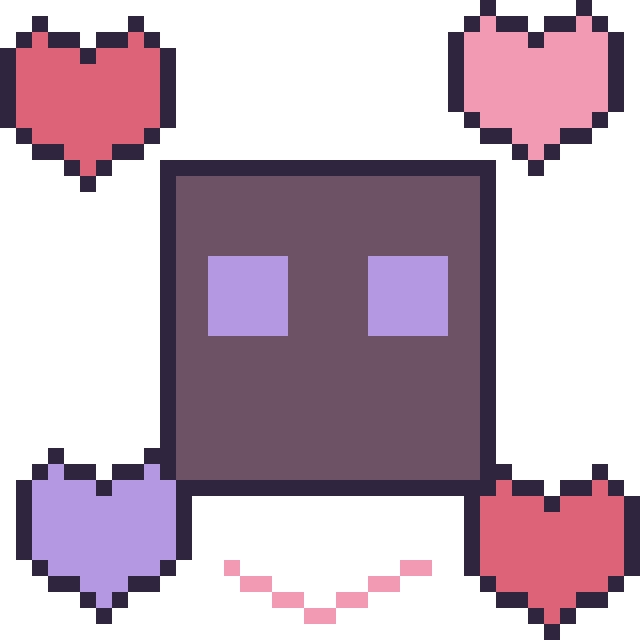 Modèle de pixel art Enderman avec des cœurs sur une grille de 40 par 40 cases