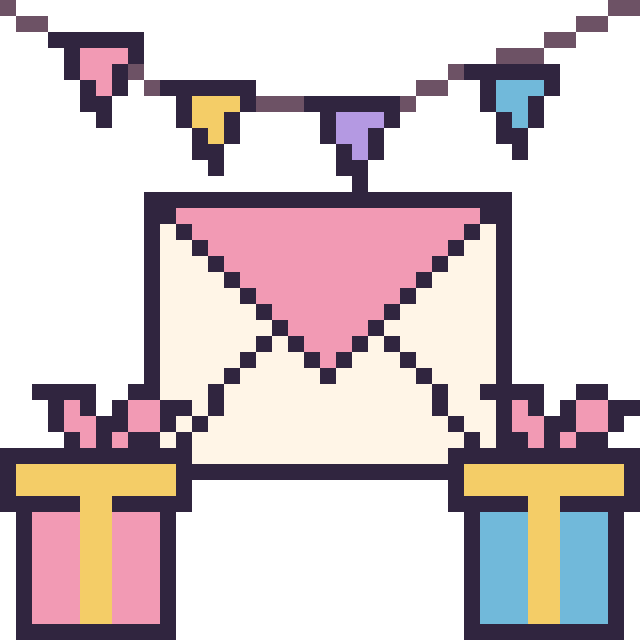 Modèle de pixel art Enveloppe pour un anniversaire sur une grille de 40 par 40 cases