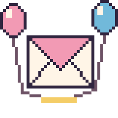Pixel art Enveloppe avec des ballons, grille 40 × 40