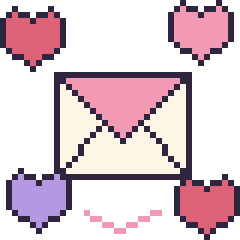 Pixel art Enveloppe avec des cœurs, grille 40 × 40