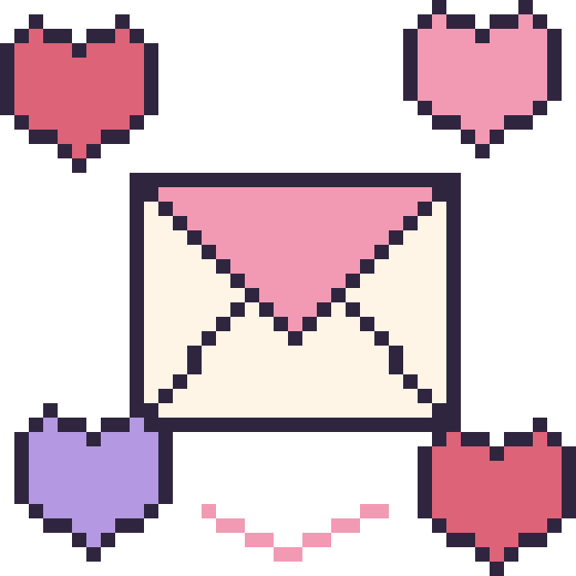 Modèle de pixel art Enveloppe avec des cœurs sur une grille de 40 par 40 cases