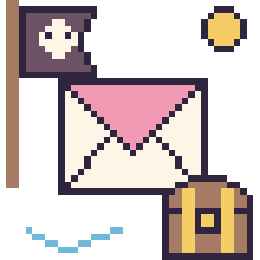Pixel art Enveloppe en aventure pirate, grille 40 × 40