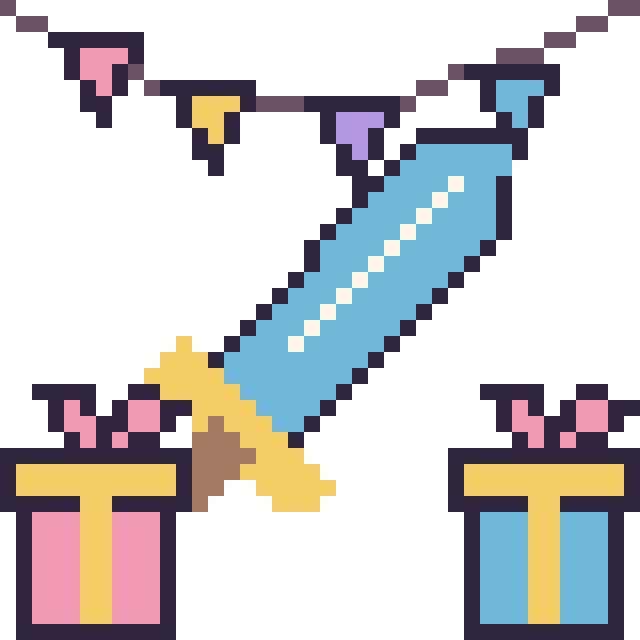 Modèle de pixel art Épée pour un anniversaire sur une grille de 40 par 40 cases