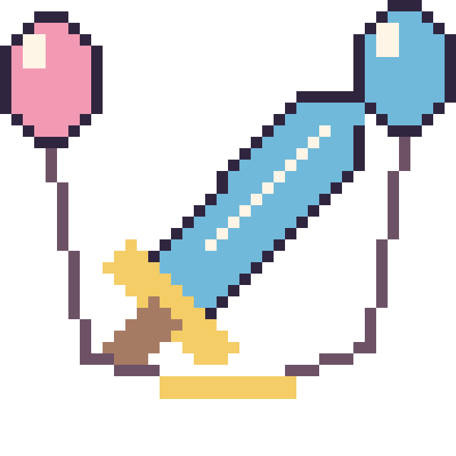 Modèle de pixel art Épée avec des ballons sur une grille de 40 par 40 cases
