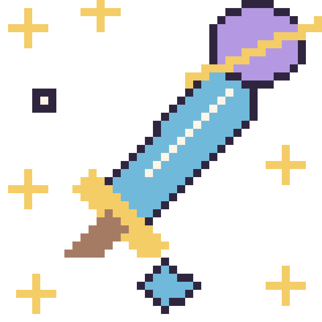 Modèle de pixel art Épée dans l’espace sur une grille de 40 par 40 cases