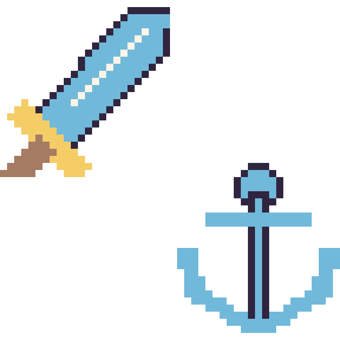 Modèle de pixel art Épée et Ancre sur une grille de 48 par 48 cases