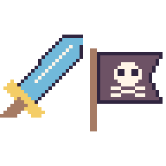 Pixel art Épée et Drapeau pirate, grille 48 × 48