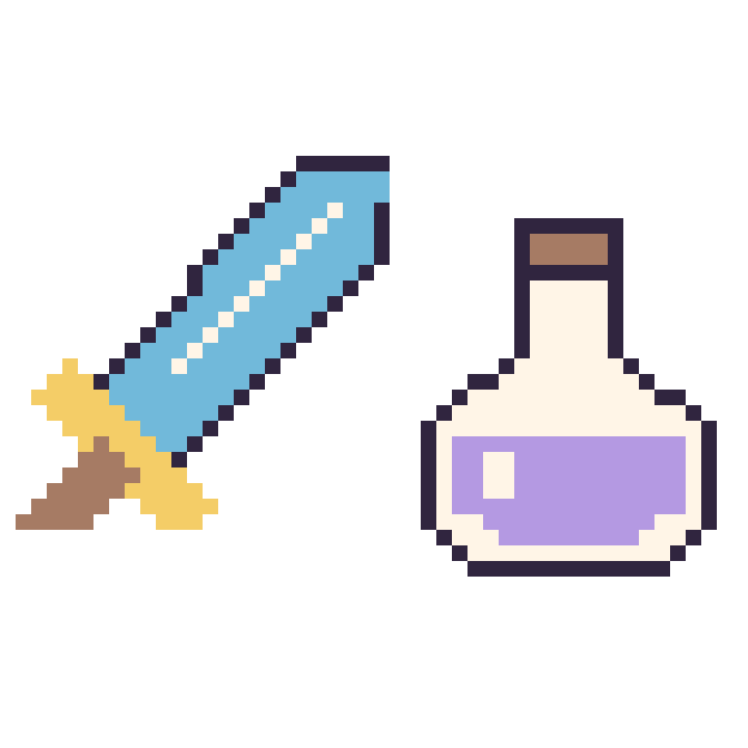 Modèle de pixel art Épée et Potion sur une grille de 48 par 48 cases
