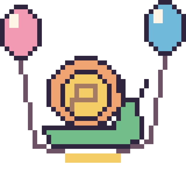 Modèle de pixel art Escargot avec des ballons sur une grille de 40 par 40 cases