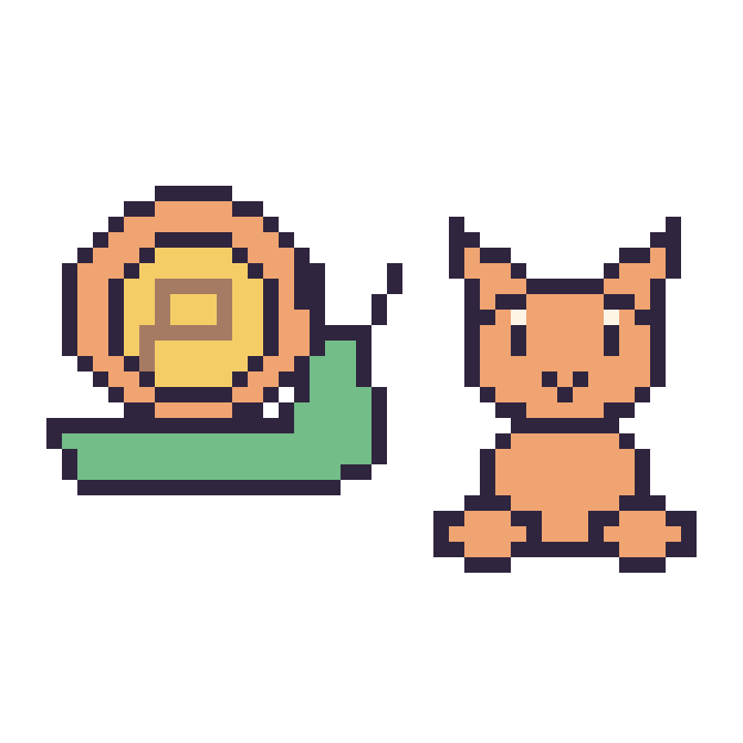 Modèle de pixel art Escargot et Chat assis sur une grille de 48 par 48 cases