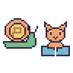 Pixel art Escargot et Chat avec un livre, grille 48 × 48