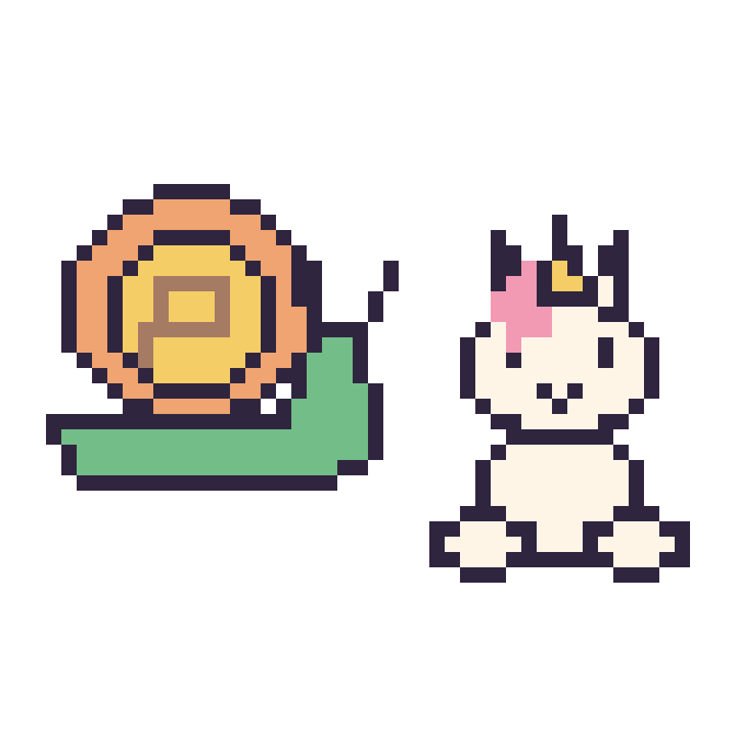 Modèle de pixel art Escargot et Licorne assis sur une grille de 48 par 48 cases