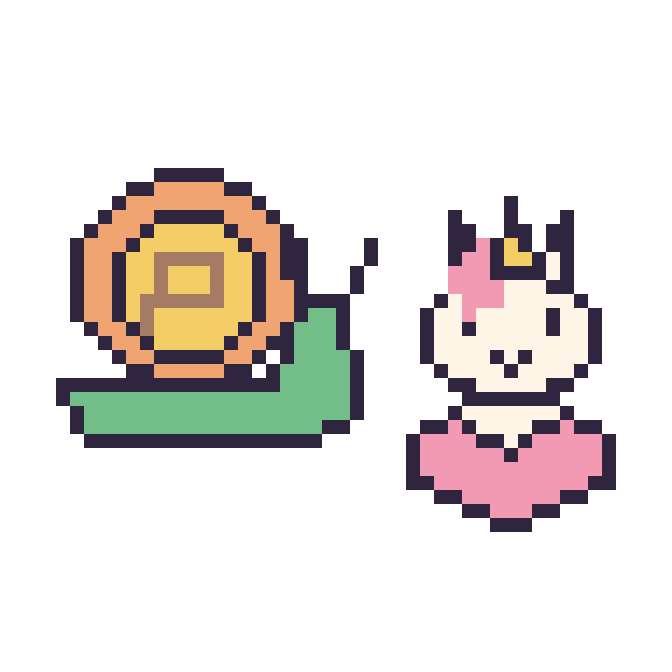 Modèle de pixel art Escargot et Licorne avec un cœur sur une grille de 48 par 48 cases