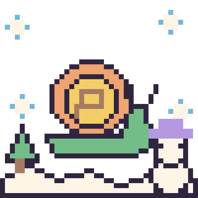 Modèle de pixel art Escargot en hiver sur une grille de 40 par 40 cases