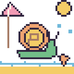 Pixel art Escargot à la plage, grille 40 × 40