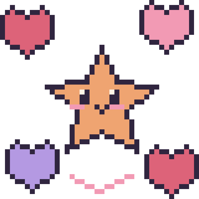 Modèle de pixel art Étoile de mer avec des cœurs sur une grille de 40 par 40 cases