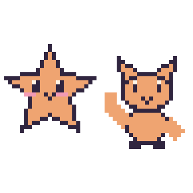 Modèle de pixel art Étoile de mer et Chat qui fait coucou sur une grille de 48 par 48 cases