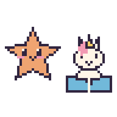 Pixel art Étoile de mer et Licorne avec un livre, grille 48 × 48
