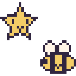 Pixel art Étoile kawaii 16 × 16 et Abeille kawaii 16 × 16, grille 32 × 32