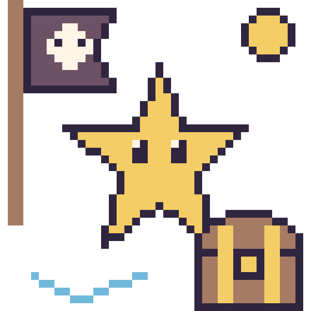 Modèle de pixel art Étoile en aventure pirate sur une grille de 40 par 40 cases