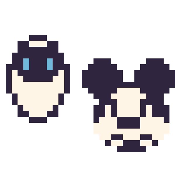 Modèle de pixel art EVE mini et Mickey mini sur une grille de 32 par 32 cases