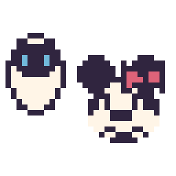 Pixel art EVE mini et Minnie mini, grille 32 × 32