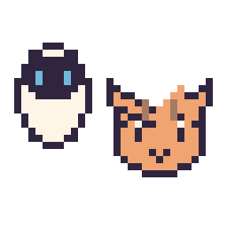 Pixel art EVE mini et Tigrou mini, grille 32 × 32