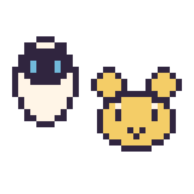Modèle de pixel art EVE mini et Winnie l’ourson mini sur une grille de 32 par 32 cases