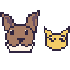 Pixel art Évoli et Abra mini, grille 40 × 40