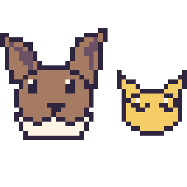 Modèle de pixel art Évoli et Abra mini sur une grille de 40 par 40 cases