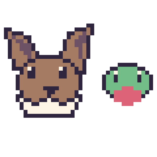 Modèle de pixel art Évoli et Arcko mini sur une grille de 40 par 40 cases