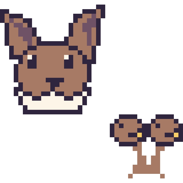 Modèle de pixel art Évoli et Doduo mini sur une grille de 40 par 40 cases