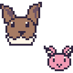 Pixel art Évoli et Écrémeuh mini, grille 40 × 40