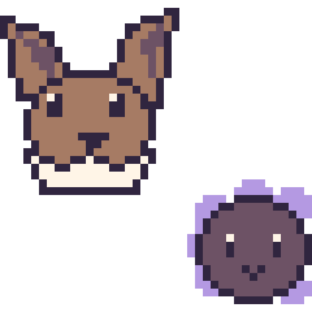Modèle de pixel art Évoli et Fantominus mini sur une grille de 40 par 40 cases