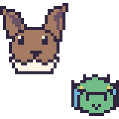 Pixel art Évoli et Fantyrm mini, grille 40 × 40