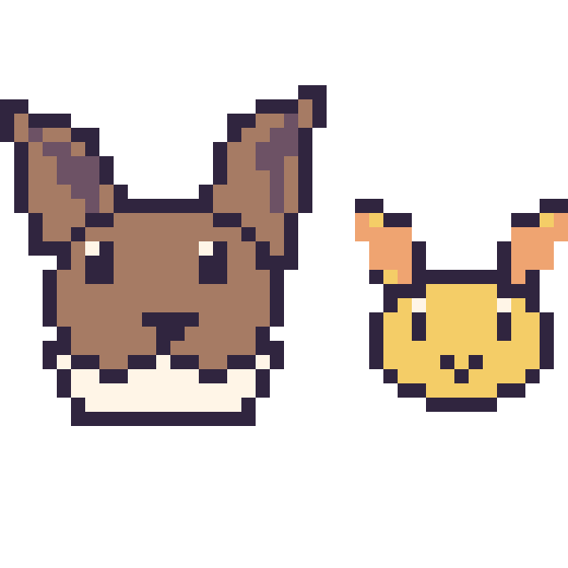 Modèle de pixel art Évoli et Feunnec mini sur une grille de 40 par 40 cases