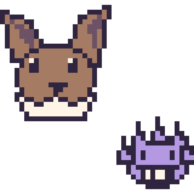 Modèle de pixel art Évoli et Ectoplasma mini sur une grille de 40 par 40 cases