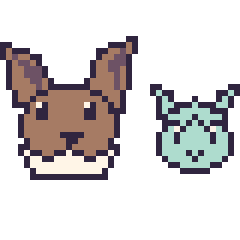 Pixel art Évoli et Givrali mini, grille 40 × 40