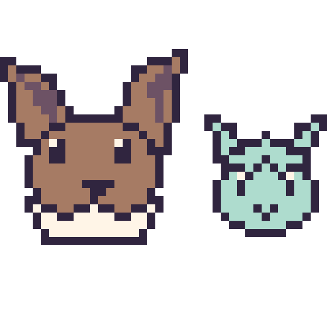 Modèle de pixel art Évoli et Givrali mini sur une grille de 40 par 40 cases