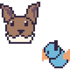 Pixel art Évoli et Gobou mini, grille 40 × 40