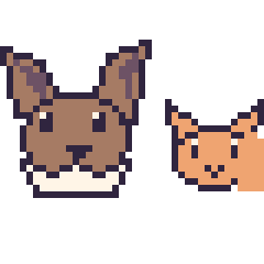 Pixel art Évoli et Goupix mini, grille 40 × 40